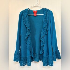 Oscar de la Renta Blue Ruffled Cardigan